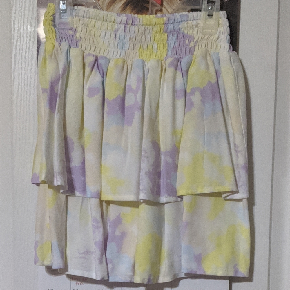 NoBo No Boundaries Pastel Multi Color Smocked Tiered Skirt Yellow Purple Small